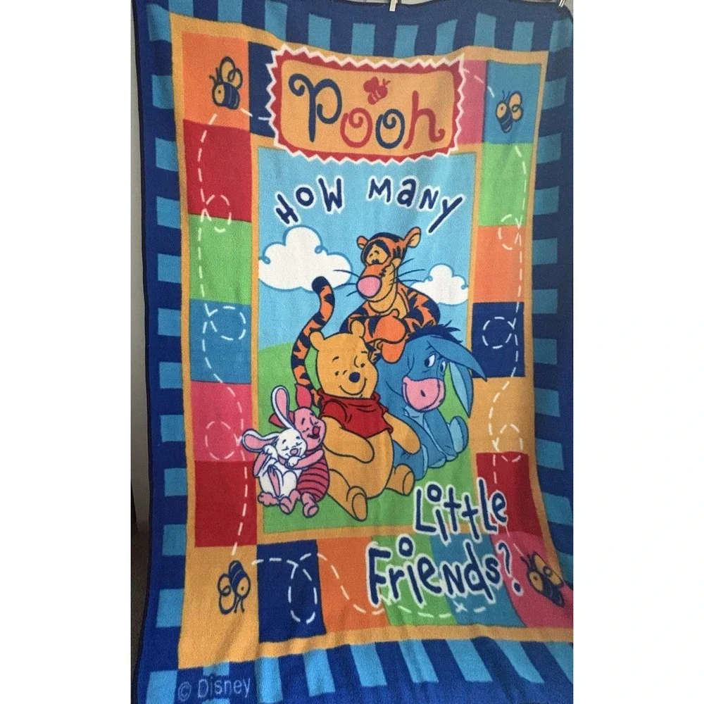 Vintage Disney Winnie the Pooh Piglet Tigger Eeyore Oversized Blanket 7'x5' Rare
